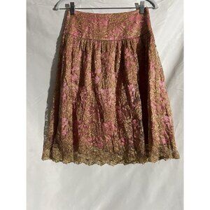 Trina Turk Skirt Women's 0 Pink Gold Metallic Lace Overlay Sequin Scalloped